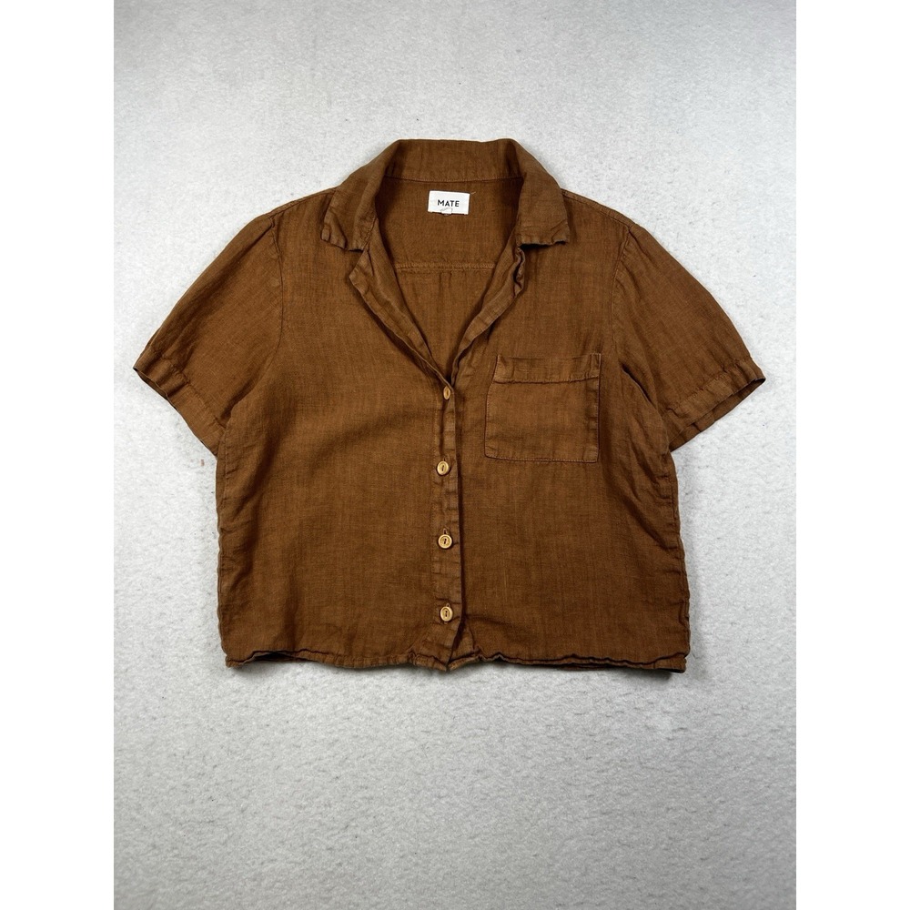 MATE The Label Vintage Black Linen S/S Button Up Shirt Size M & Free Beauty Item